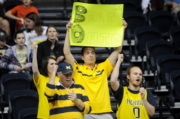 Michigan fans sing the fight song before the start of their second round NCAA match up to Ohio University at Bridgestone Arena in Nashville, Tenn.  Melanie Maxwell I AnnArbor.com